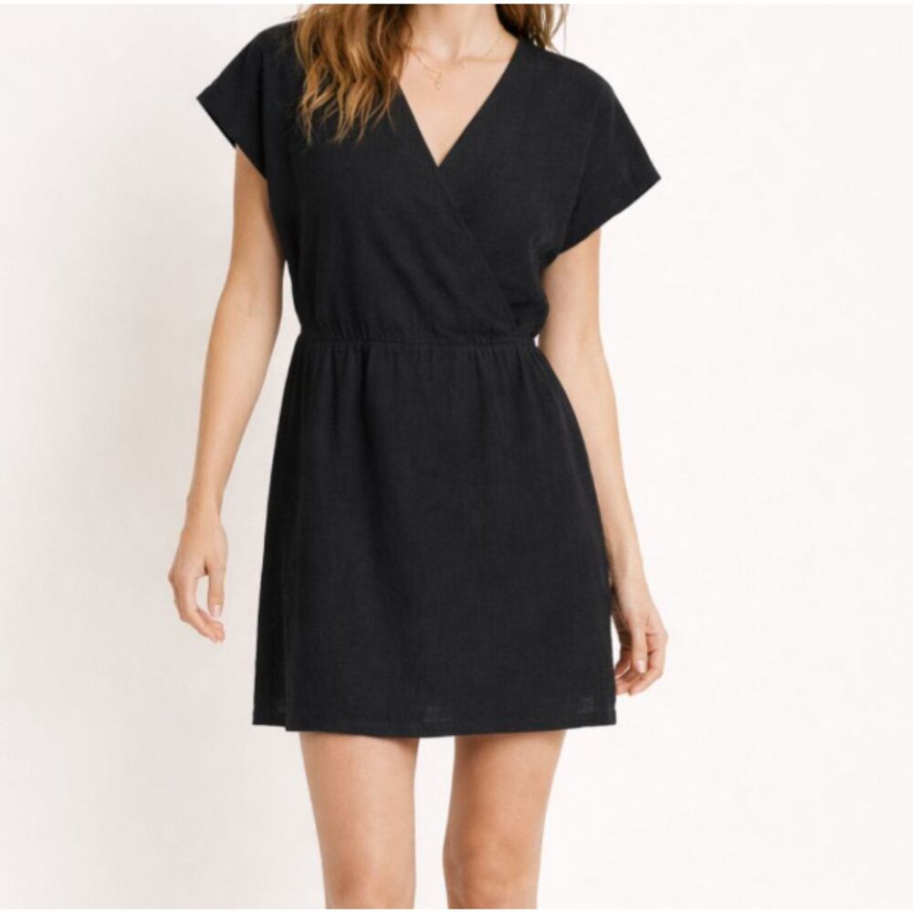 Madewell Black Textured Short Sleeve Wrap Style Dress Size XS